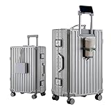 Alu-Rahmen Handgepäck Koffer (55cm) - 45L Hartschalenkoffer mit Becherhalter & Handyhalter -...