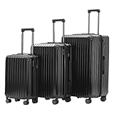 Münicase M816 TSA-Schloss Koffer Reisekoffer Trolley Kofferset Hardschale Boardcase (Schwarz, 3tlg....