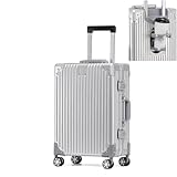 Quivora‌ 20 Inch Luggage with Cup Holder, 100% All Aluminum Suitcase, Zipperless Aluminum Luggage...