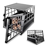 Juskys Alu Hundetransportbox M - 69x54x50 cm - Auto Hundebox robust & pflegeleicht - Gittertür...