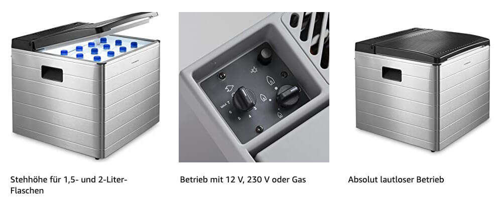 Die Dometic CombiCool RC 2200 EGP Absorber-Kühlbox funktioniert bei Bedarf sogar ohne Strom – nur mit Gaskartuschen (Foto: Amazon).